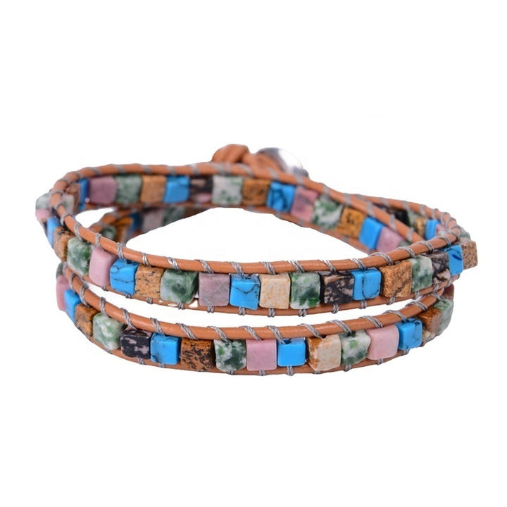 Multicolored beaded bracelet on a white background