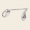 A polished silver-toned metal hair claw clip with a curved, sculptural design featuring a spherical loop on one end and a teardrop-shaped loop on the other, set against a solid light beige background.