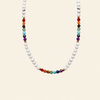 Necklace with multicolored beads on a beige background