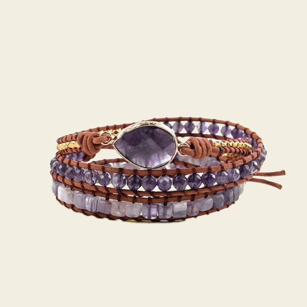 Handmade Amethyst Wrap Bracelet – Boho 3-Layer Jewellery