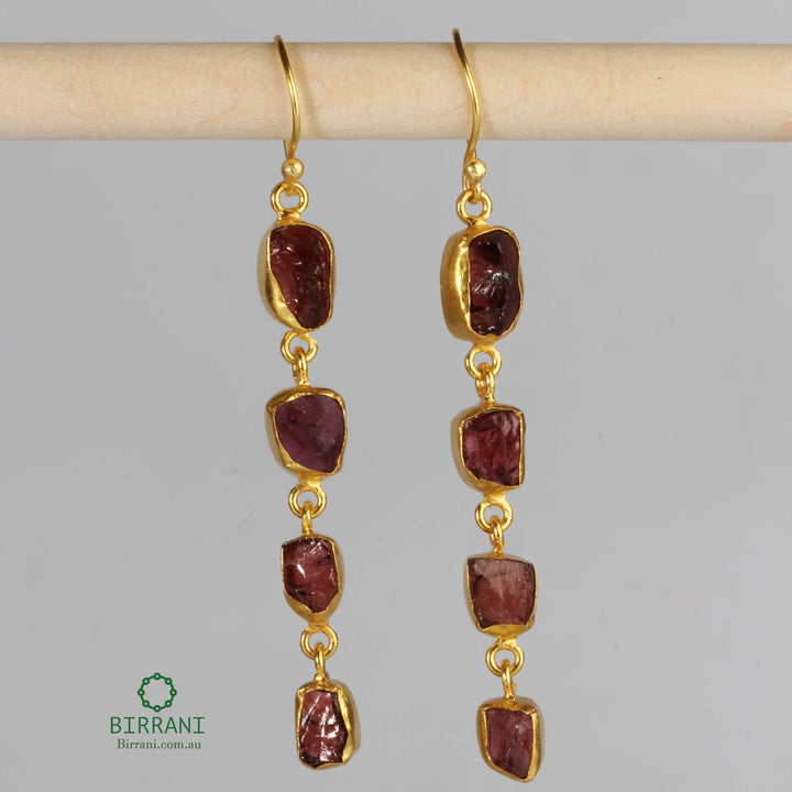 Handmade 18k gold-plated earrings featuring Garnet natural stones, beautifully set in a sleek, elegant design for a refined look.
