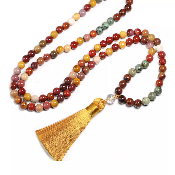 Handmade 108 Egg Yolk Gemstone Mala Prayer Necklace