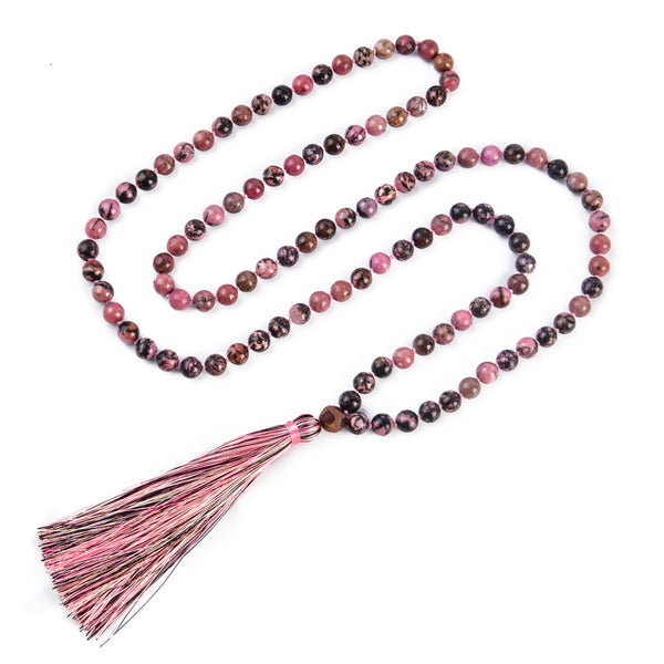 Handmade 108 Rhodonite Mala Prayer Necklace