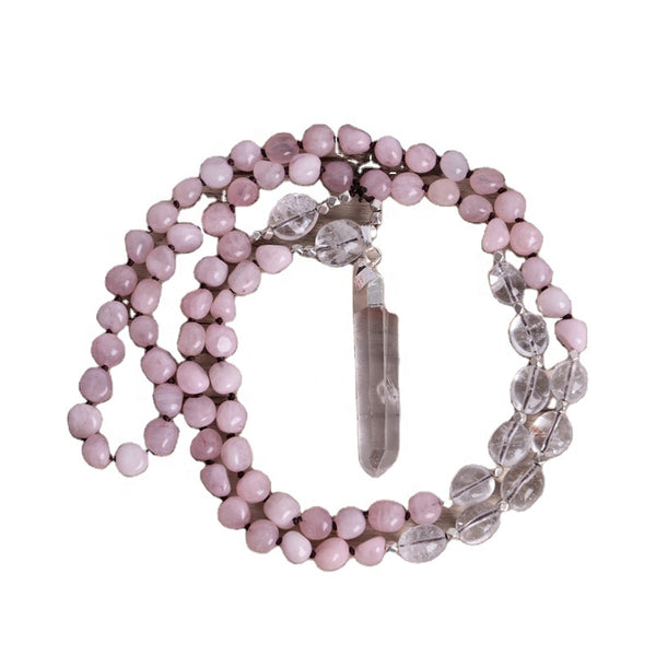 Handmade Crystal Rose Quartz Necklace Mala Beads Healing Crystal Necklace Yoga Jewelry Gift