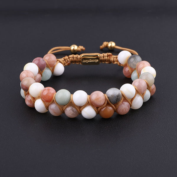 Adjustable Handmade Sunstone Amazonia Natural Stone Beads Bracelet