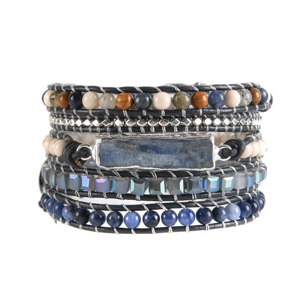 Adjustable Handmade 5 Layer Blue Kyanite Natural Stone Bracelet