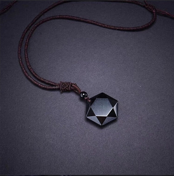 Adjustable Handmade Accessories Black Obsidian Six Stars Lucky Amulet Necklace