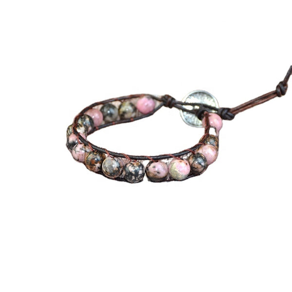 Adjustable Handmade Rhodonite Natural Stone Beans Bracelet