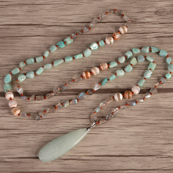 Handmade 108 Amazonite Mala Prayer Necklace For Men and Women