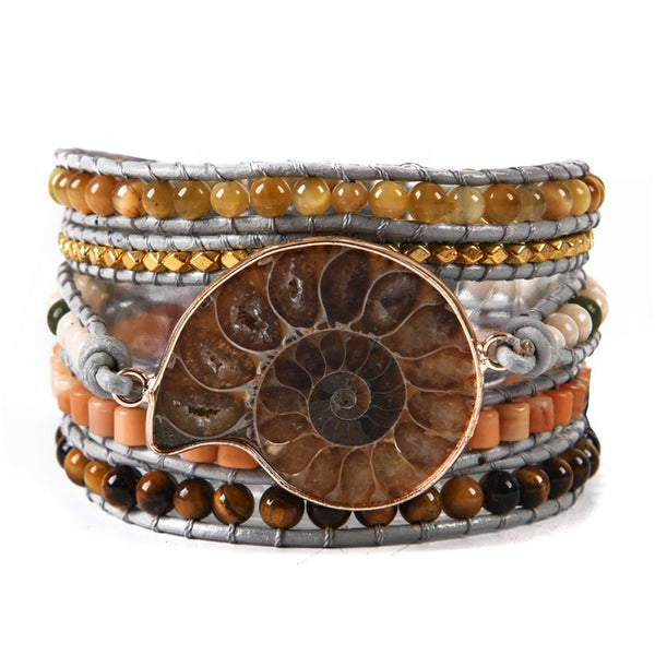 Adjustable Handmade 5 Layer Ammonite Bracelet