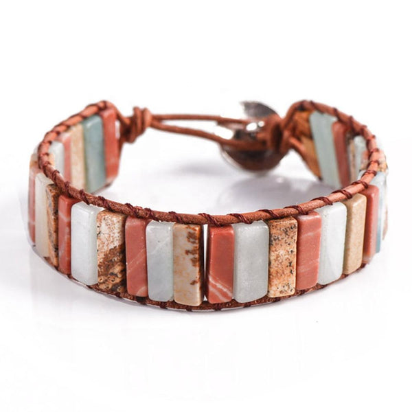 Adjustable Handmade Picture Jasper Natural Stone Tube Bracelet