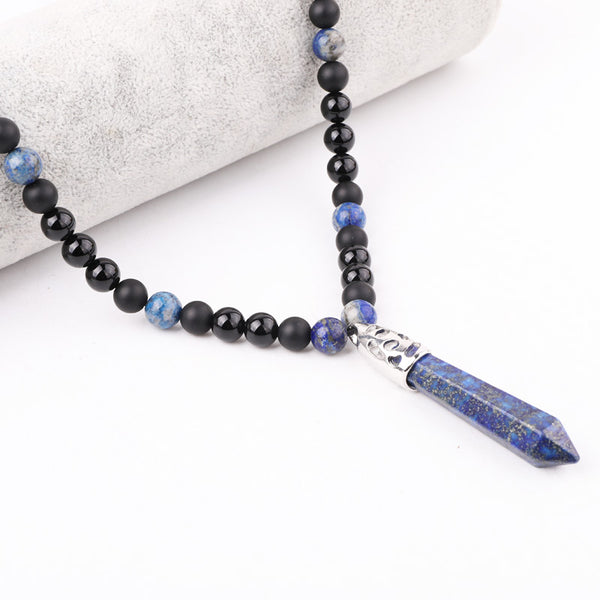 Handmade Natural Stone Lapis Lazuli Healing Point Pendant Necklace