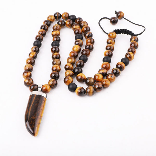 Adjustable Handmade Viking Horn Natural Stone Beads Necklace