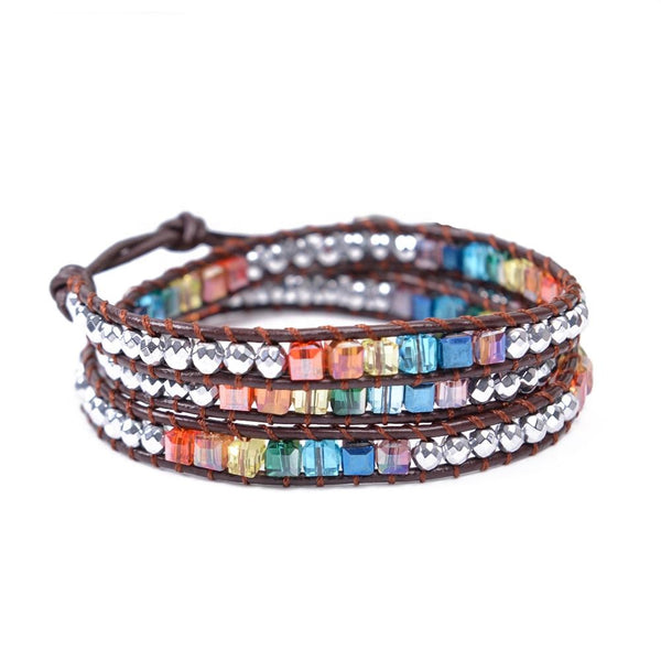 Adjustable Handmade 3 Layer Multicolour Crystal Wrap Bracelet