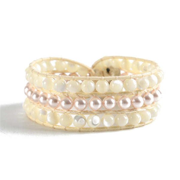 Handmade 3 Layer Shell Pearl Wrap Bracelet