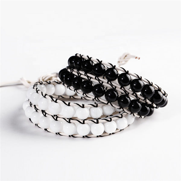 Adjustable Handmade 2 Layer Black And White Agate Bracelet