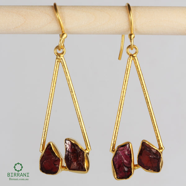 Handmade 18k Gold Plated Garnet Natural Stone Earring