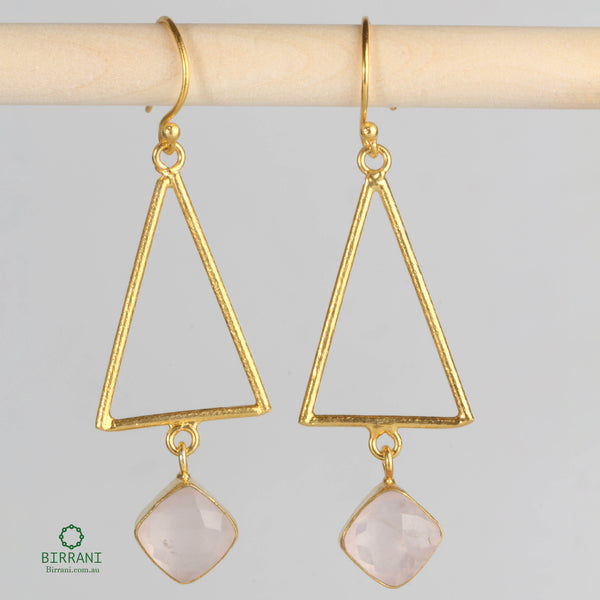 18k Gold Plated Rose Quartz Natural Stone Earring