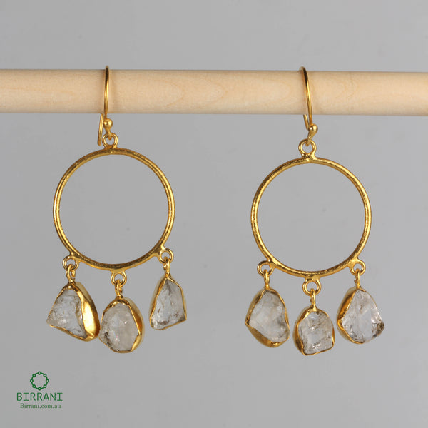 Handmade 18k Gold Plated Crystal Natural Stone Earring