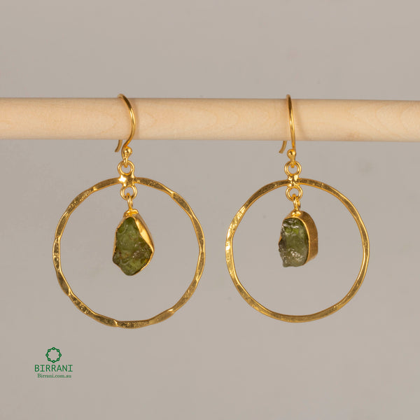 Handmade 18k Gold Plated Green Aventurine Natural Stone Earring