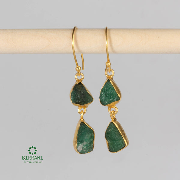 18k Gold Plated Green Aventurine Natural Stone Earring