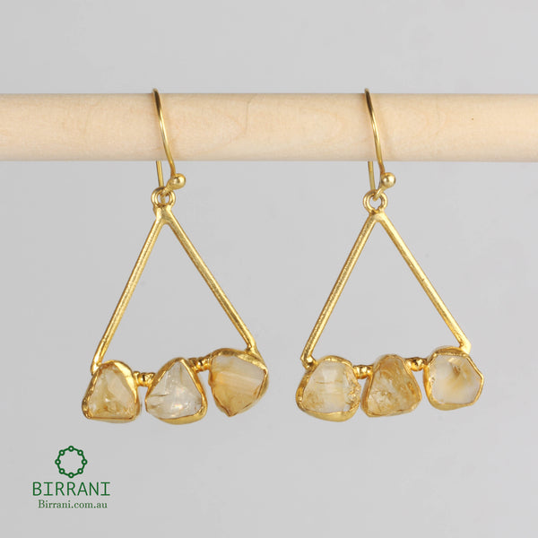 Handmade 18k Gold Plated Citrine Natural Stone Earring