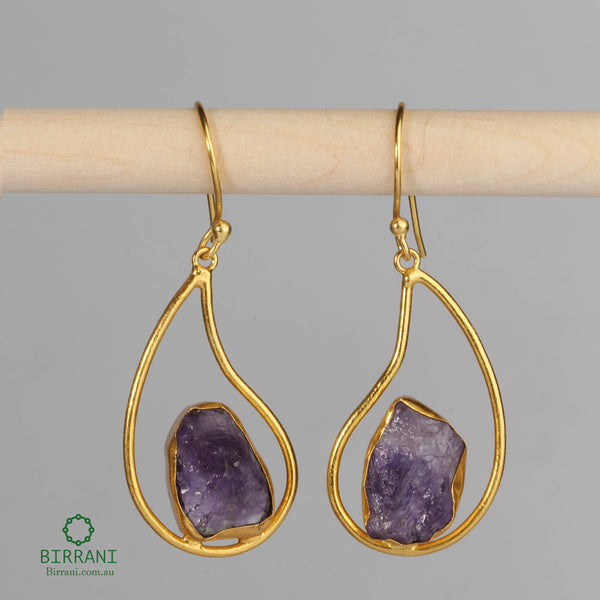 Handmade 18k Gold Plated Amethyst Natural Stone Earring