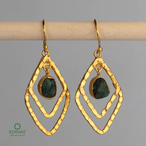 Handmade 18k Gold Plated Emerald Natural Stone Earring