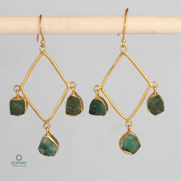 18k Gold Plated Green Aventurine Natural Stone Earring