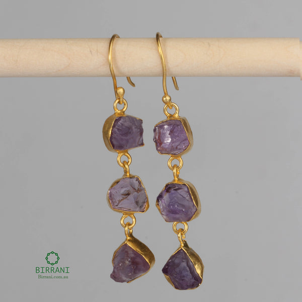 Handmade 18k Gold Plated Amethyst Natural Stone Earring