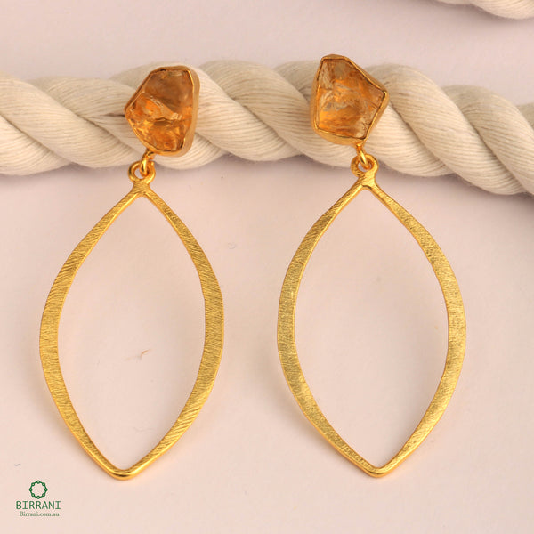 Handmade 18k Gold Plated Citrine Natural Stone Earring