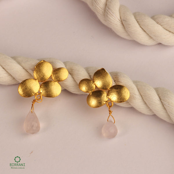 18k Gold Plated Rose Quartz Natural Stone Earring