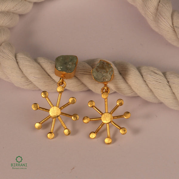 Handmade 18k Gold Plated Aquamarine Natural Stone Earring