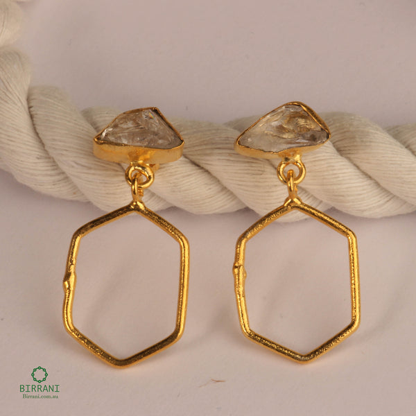 Handmade18k Gold Plated  Citrine Natural Stone Earring