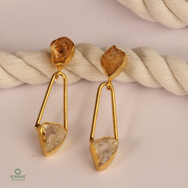 Handmade 18k Gold Plated Citrine Natural Stone Earring