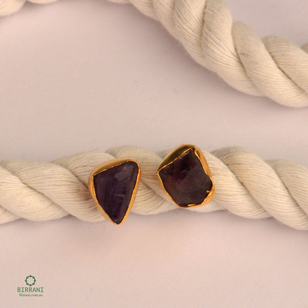 Handmade 18k Gold Plated Amethyst Natural Stone Earring