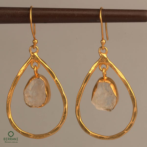 18k Gold Plated Rose Quartz Natural Stone Earring