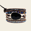 Handmade adjustable 5-wrap bracelet featuring black onyx, crystal beads, and natural stones, designed to add elegance and style to any outfit.
