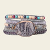 Adjustable handmade 5-layer Amethyst & Fluorite bracelet with multicolor beads and leather cord, featuring natural stones for a unique boho look.