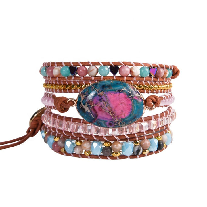 Handmade adjustable bracelet featuring Ruby In Kyanite stone and natural beads, perfect boho jewellery for casual or special occasions.