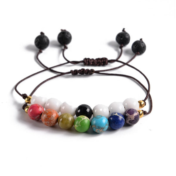 7 chakra stones bracelet with colorful beads, adjustable design, perfect for balancing energy, ideal for everyday wear.