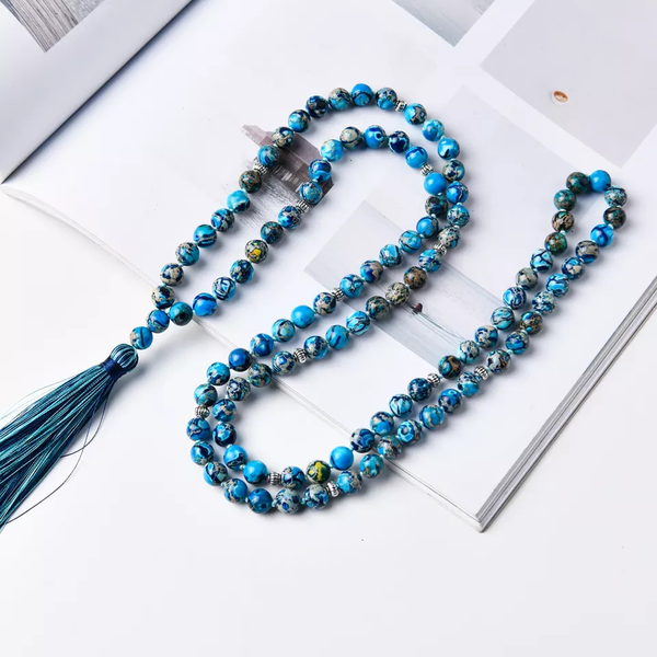 Handmade 108 Blue Jasper Mala Prayer Necklace