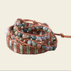 Handmade adjustable wrap bracelet with green Jasper rectangular stones and multicoloured Agate beads on a leather band, offering a stylish boho-chic design perfect for casual or outdoor wear.