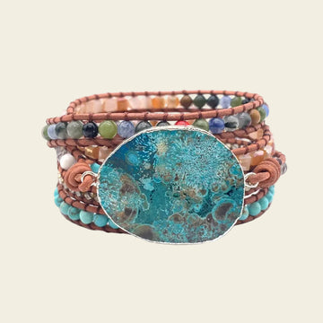 5-layer ocean jasper bracelet featuring multicolored natural stones, adjustable fit, perfect for any occasion.